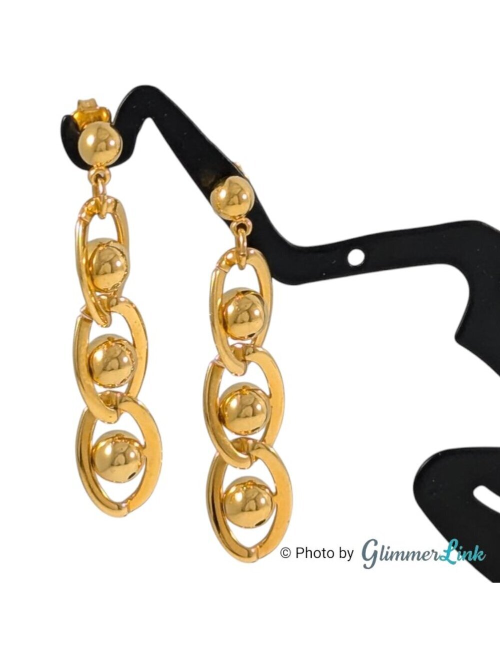 Vintage 90s Avon Golden Chain Beaded Gold Tone Pierced Dangle Earrings